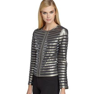 CATHERINE MALANDRINO Jeannie Faux Leather Jacket size 4 in striped metallic